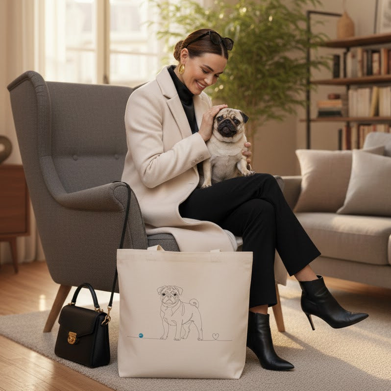 Borsa in cotone eco-friendly - Carlino e cuore - Line Art