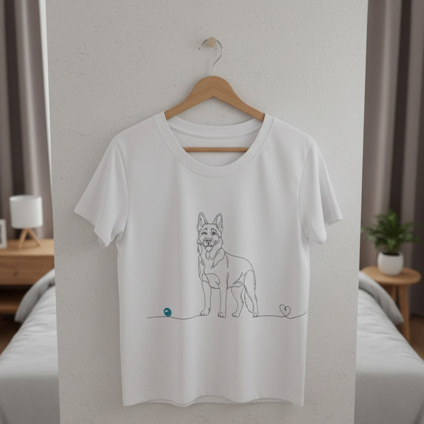 T-Shirt Unisex cotone biologico - Pastore Tedesco e cuore - Line Art
