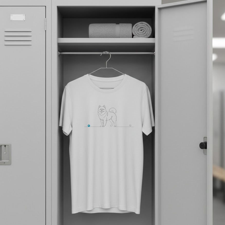 T-Shirt Unisex cotone biologico - Spitz di Pomerania con cuore - Line Art