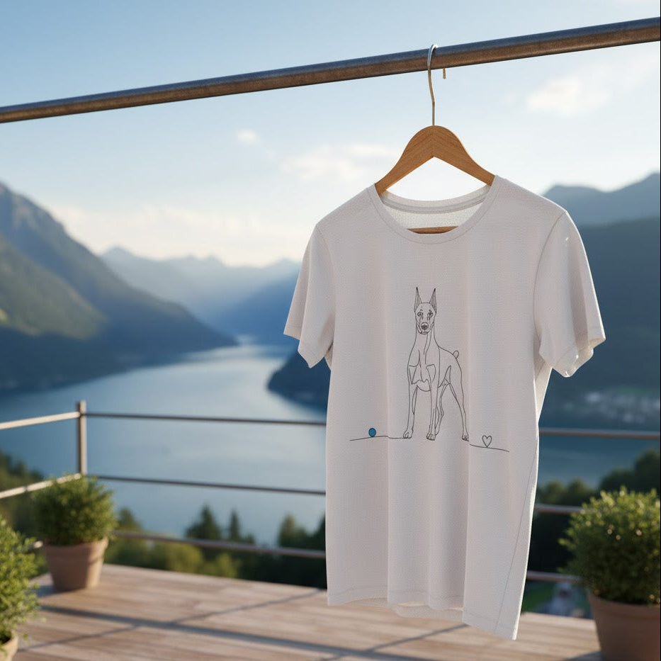 T-Shirt Unisex cotone biologico - Dobermann e cuore - Line Art