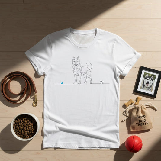 T-Shirt Unisex cotone biologico - Husky e cuore - Line Art