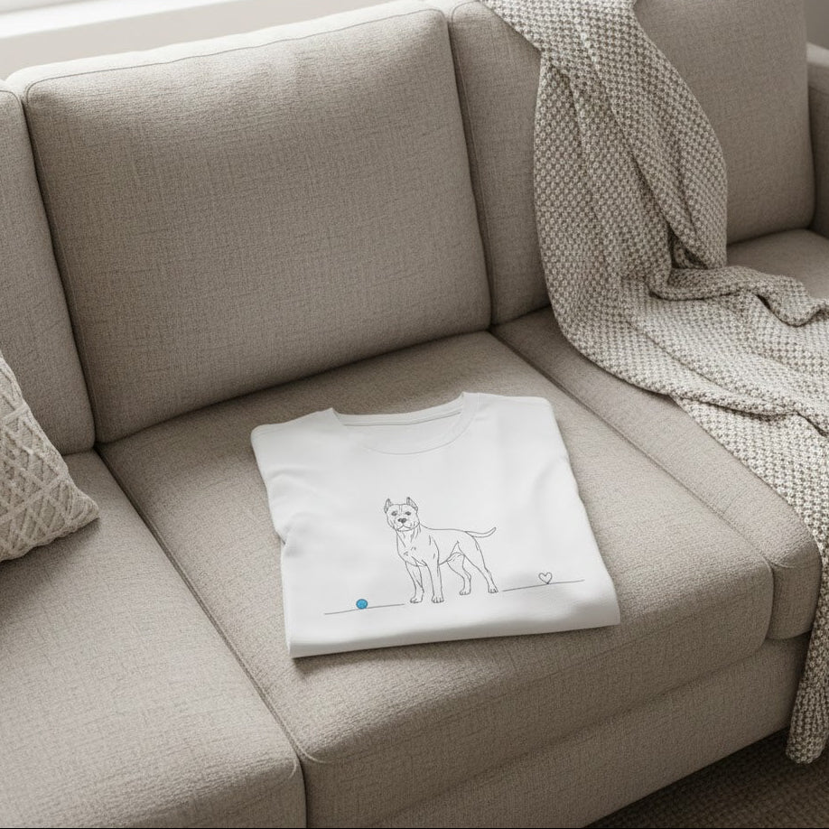 T-Shirt Unisex cotone biologico - Pitbull e cuore - Line Art