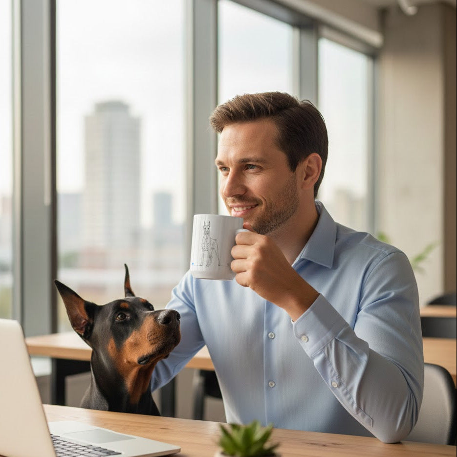 Tazza Dobermann e cuore - Line Art