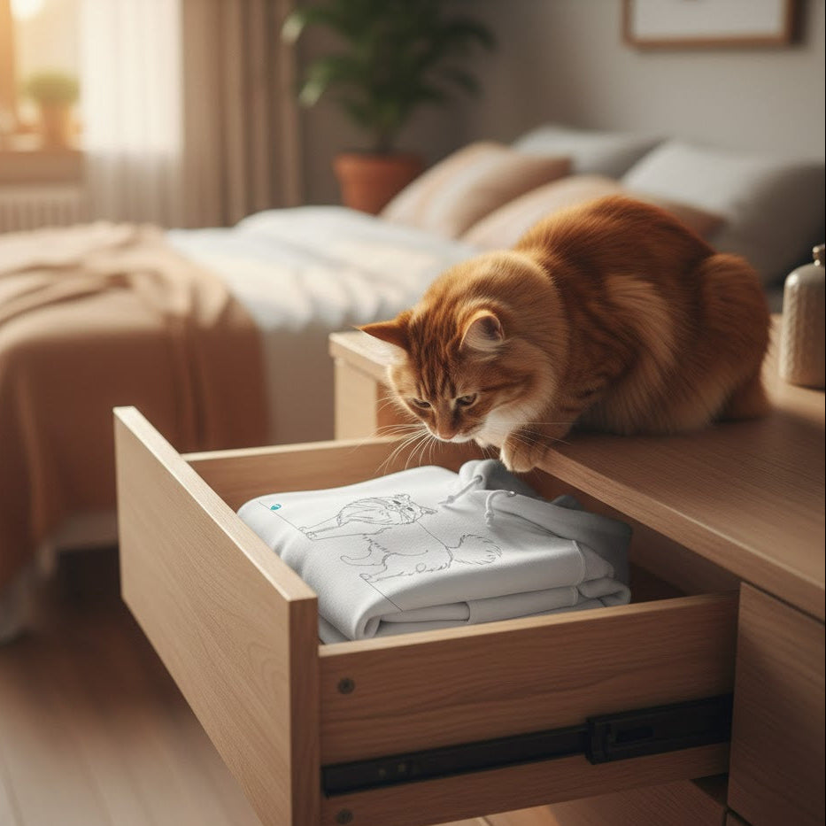 Felpa Unisex con Cappuccio - Gatto a pelo lungo e cuore - Line Art