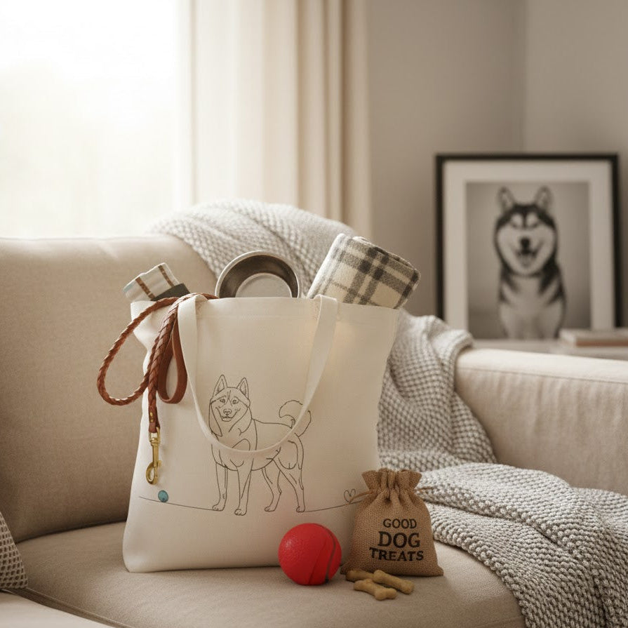 Borsa eco-friendly - Husky con cuore - Line Art