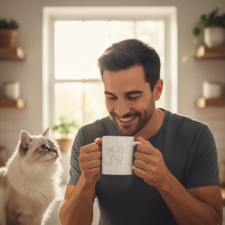 tazza con gatto a pelo lungo line art