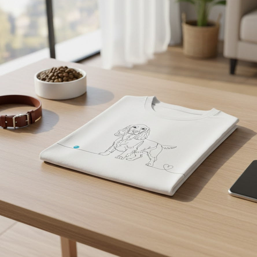 T-Shirt Unisex cotone biologico - Cocker e cuore - Line Art