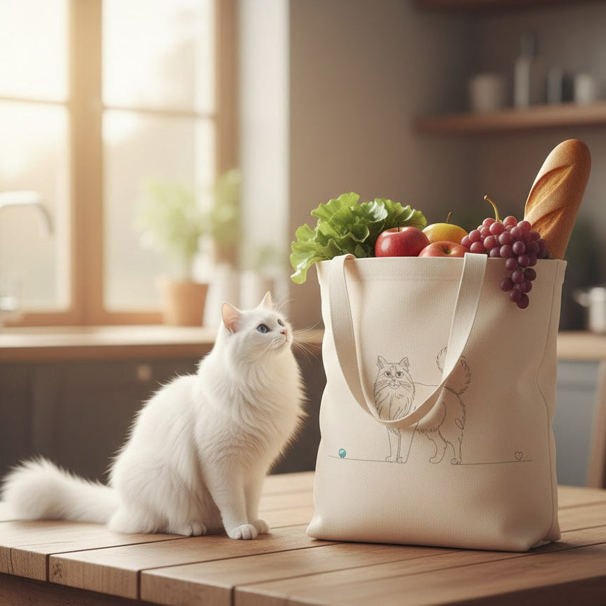 Borsa eco-friendly - Gatto a pelo lungo e cuore - Line art