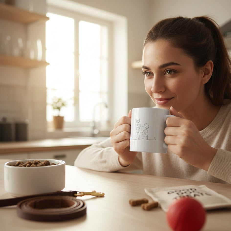 Tazza Husky e cuore - Line Art