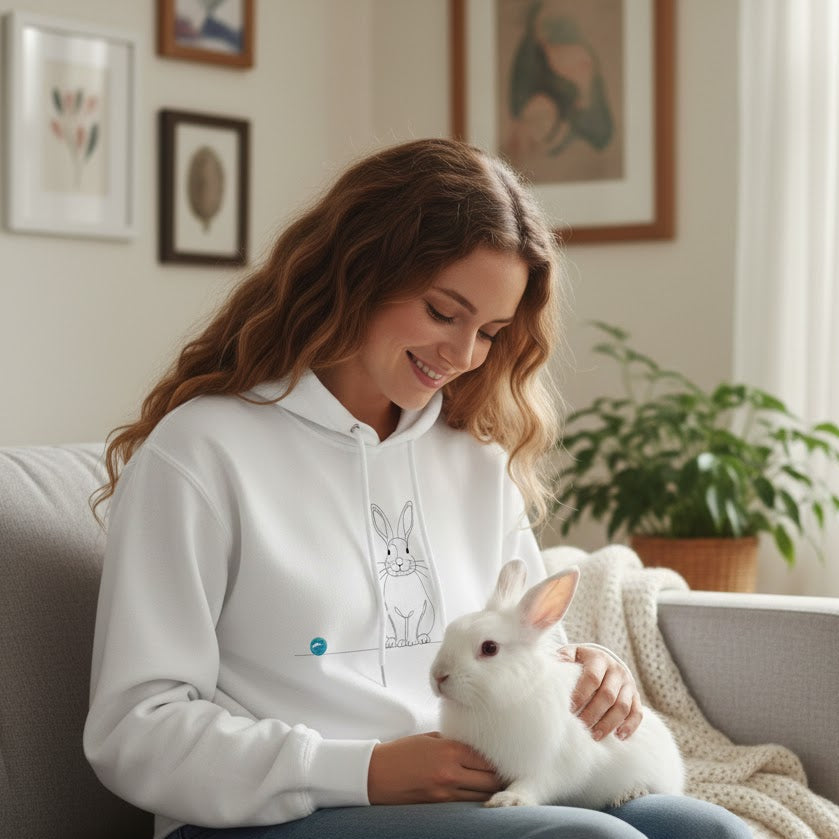 Felpa Unisex con Cappuccio - Coniglio e cuore - Line Art