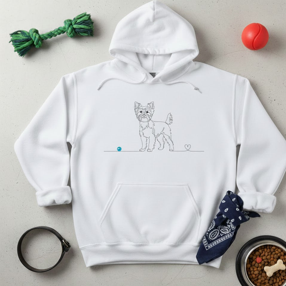 Felpa Unisex con Cappuccio - Yorkshire Terrier e cuore - Line Art