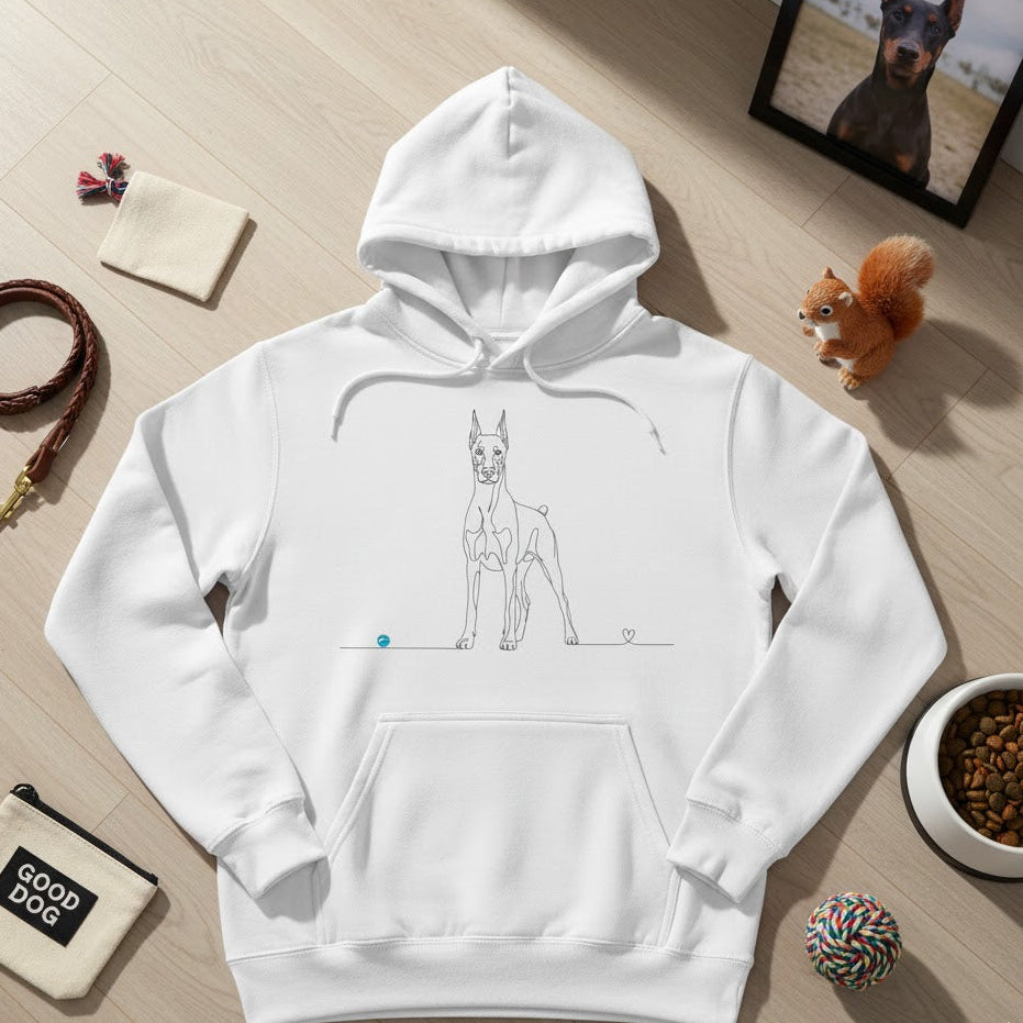 Felpa Unisex con Cappuccio - Dobermann e cuore - Line Art