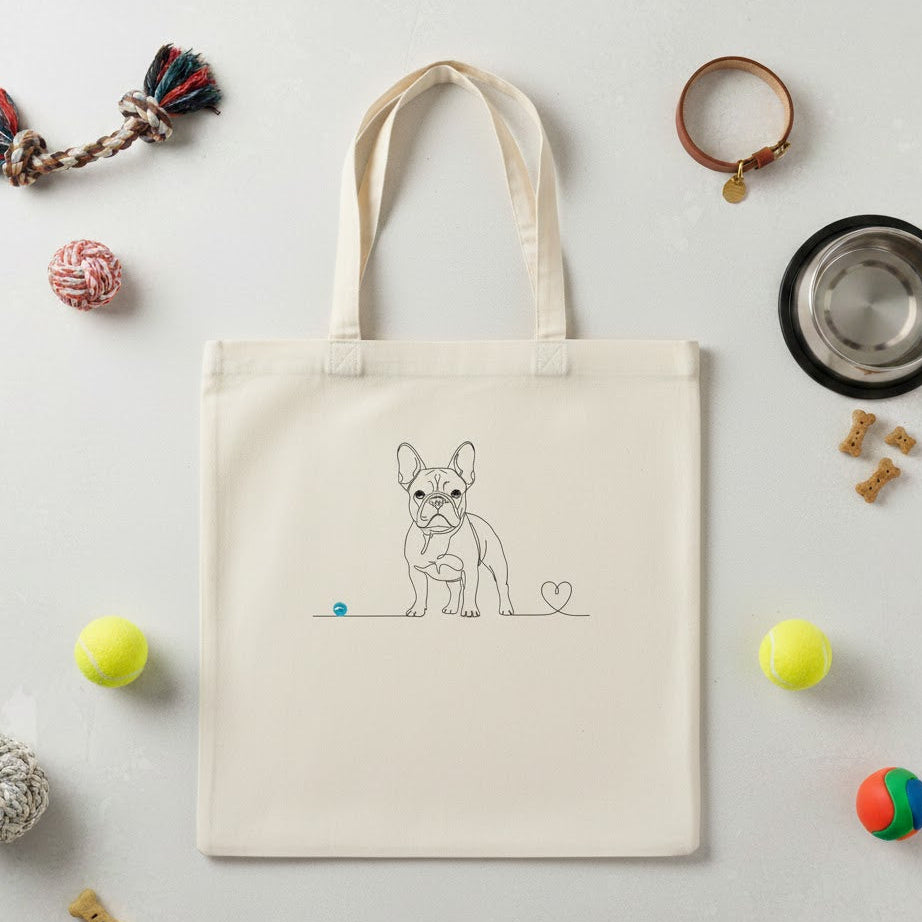 Borsa borsa tote in cotone Eco-Friendly - Bulldog Francese e cuore - Line Art