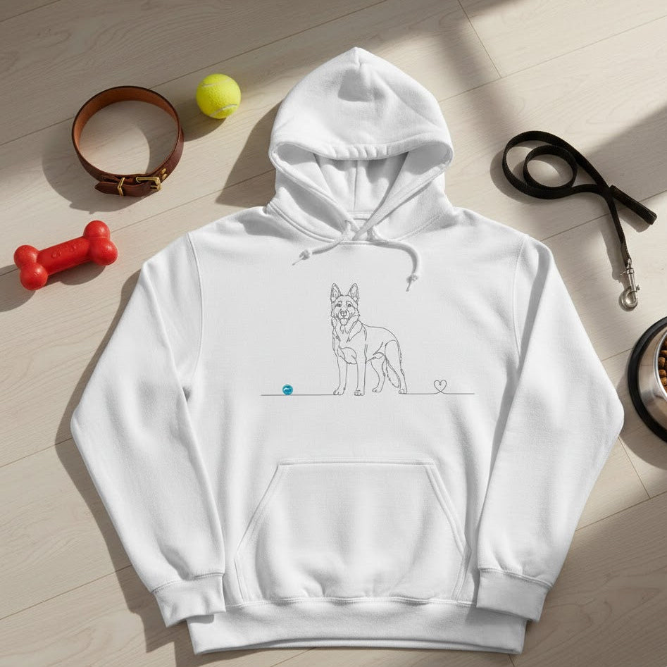 Felpa Unisex con Cappuccio - Pastore Tedesco e cuore - Line Art