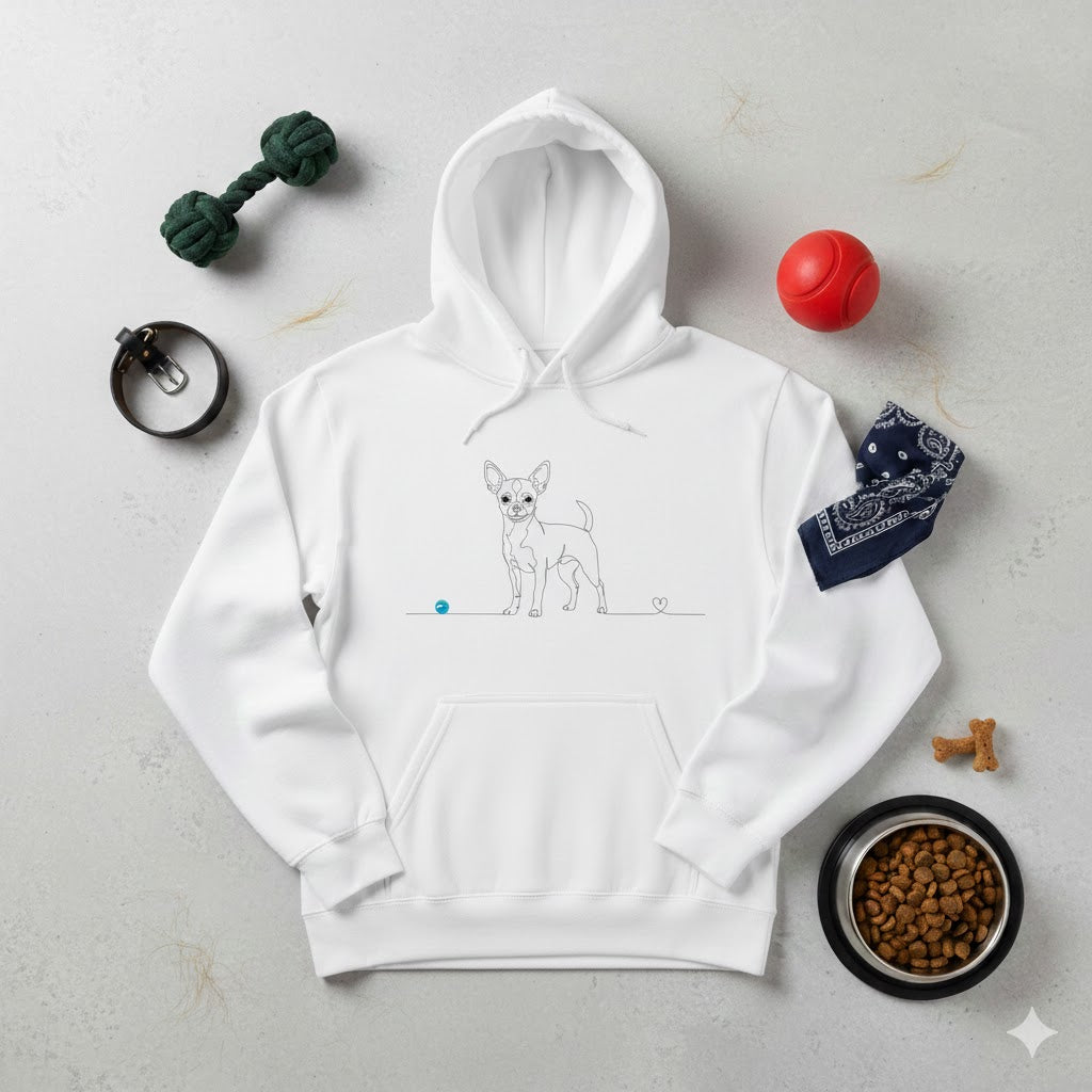 Felpa Unisex con Cappuccio - Chihuahua e cuore - Line Art