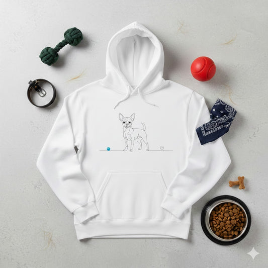 Felpa Unisex con Cappuccio - Chihuahua e cuore - Line Art