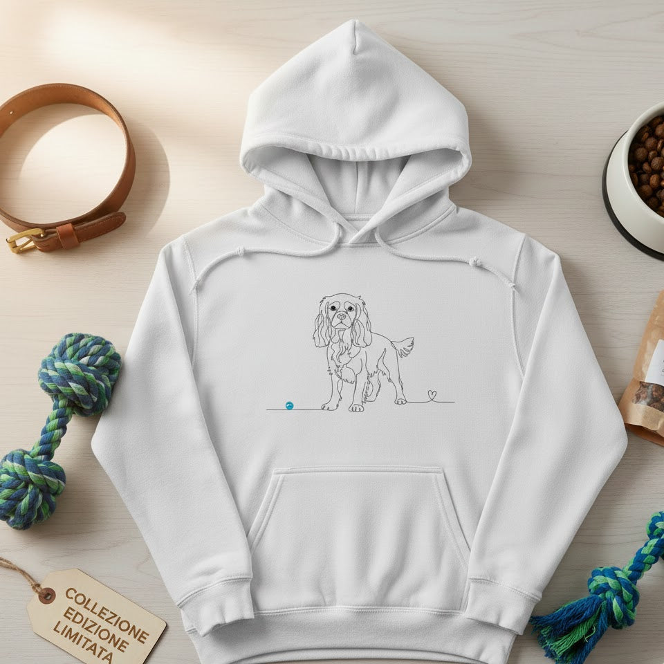 Felpa Unisex con Cappuccio - Cavalier King Charles - Line Art