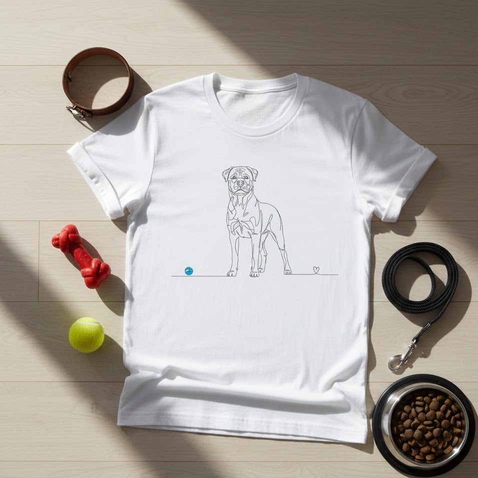 T-Shirt Unisex cotone biologico - Rottweiler e cuore - Line Art