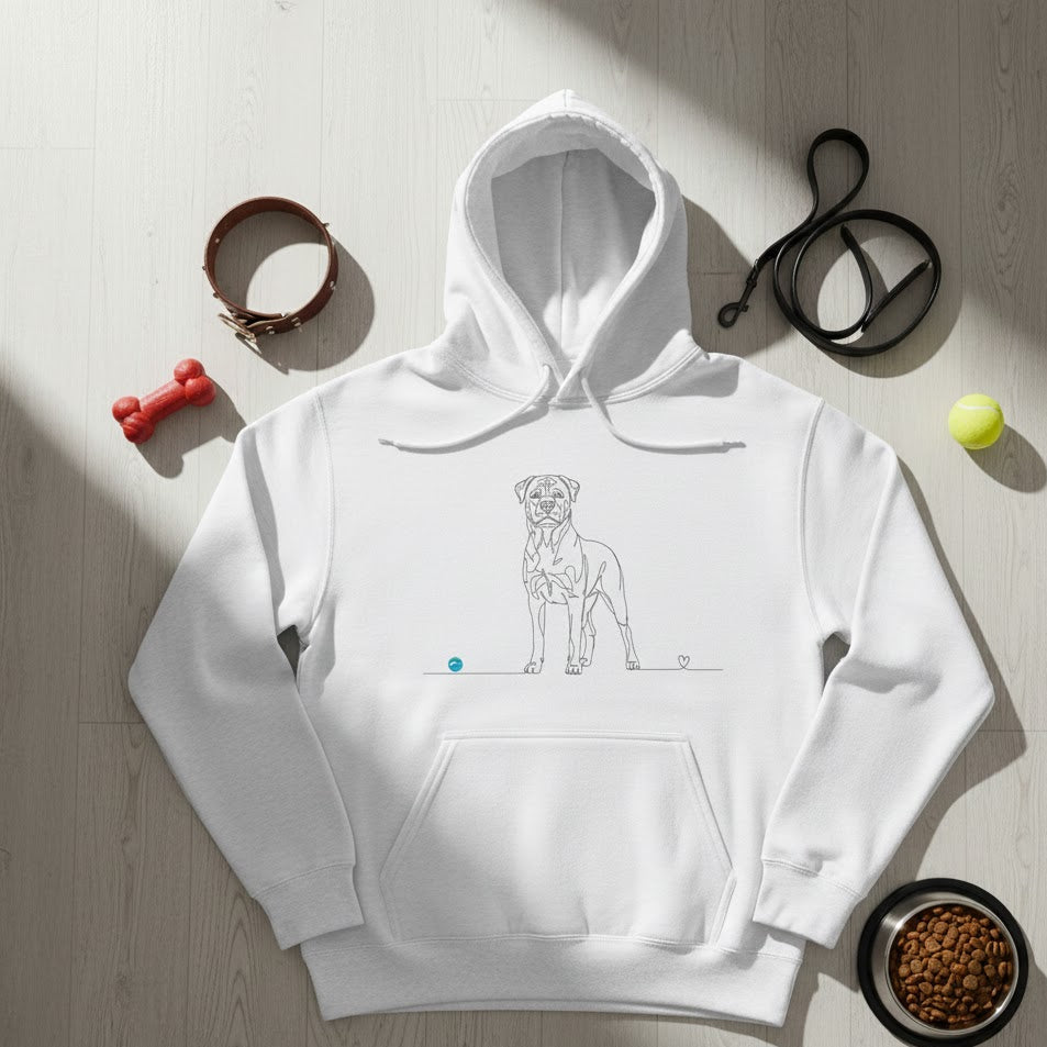 Felpa Unisex con Cappuccio - Rottweiler e cuore - Line Art