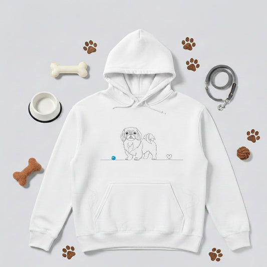 Felpa Unisex con Cappuccio - Pechinese e cuore - Line Art