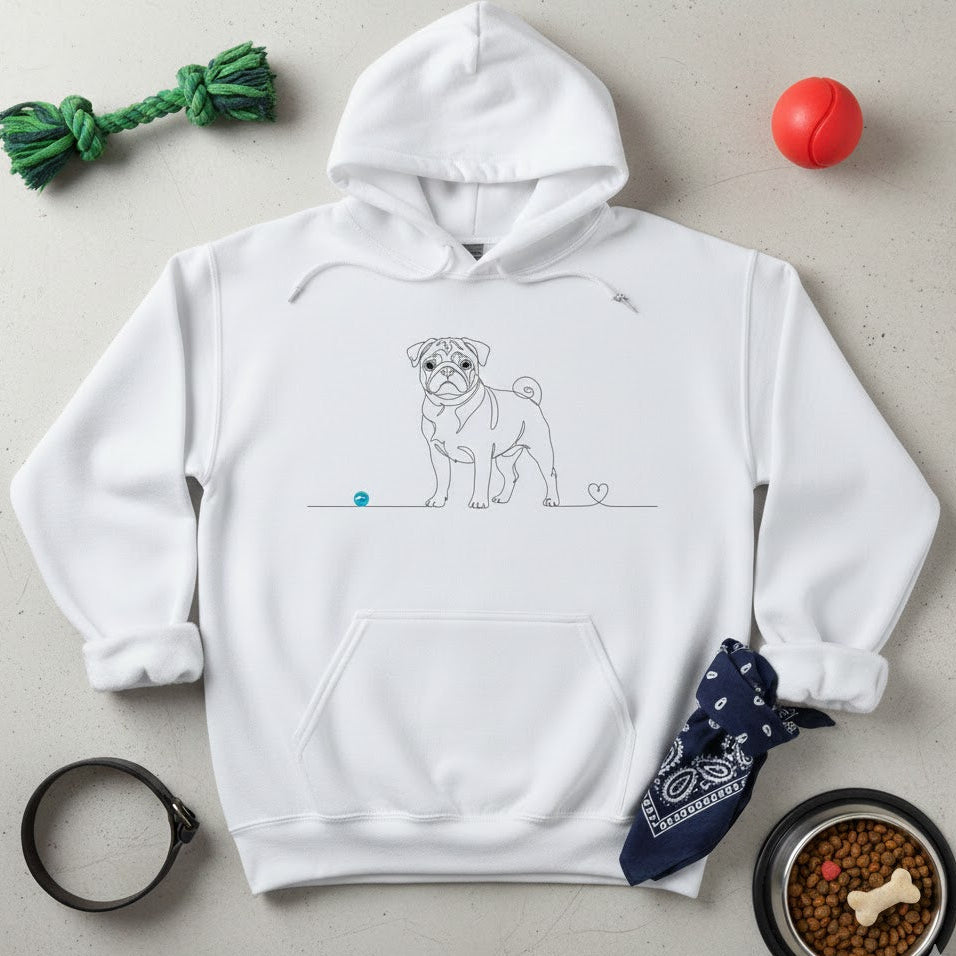 Felpa Unisex con Cappuccio - Carlino e cuore - Line Art
