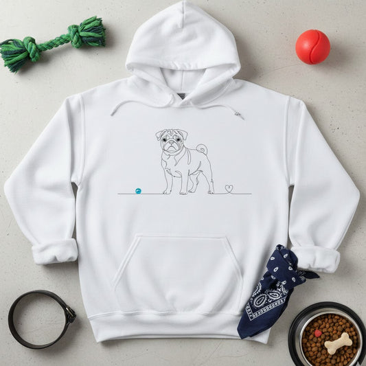 Felpa Unisex con Cappuccio - Carlino e cuore - Line Art