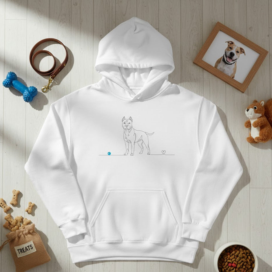 Felpa Unisex con Cappuccio - Pitbull e cuore - Line Art