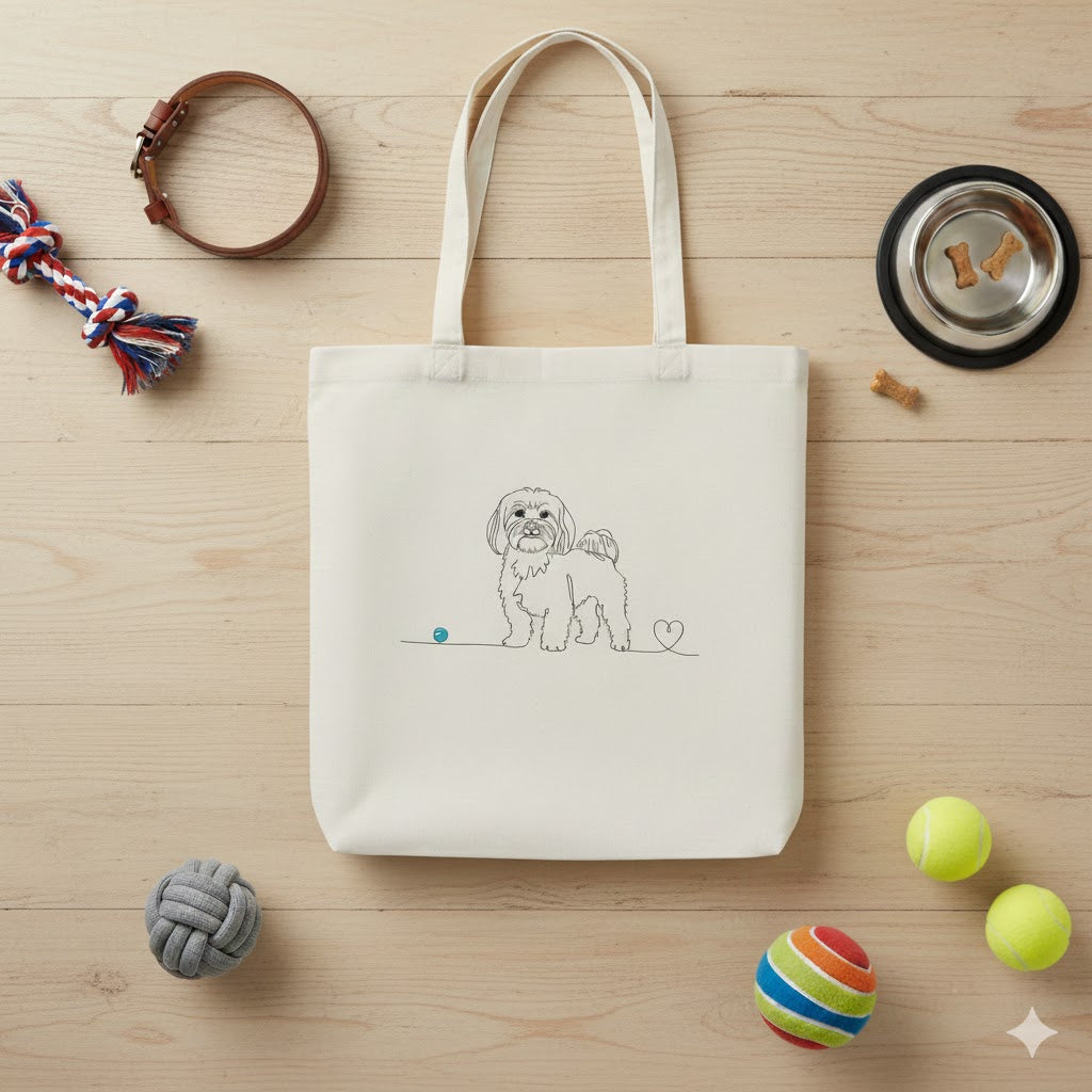 Borsa tote in cotone Eco-Friendly con maltese e cuore - Line Art