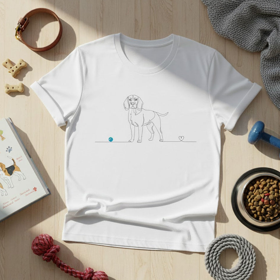 T-Shirt unisex cotone biologico- Beagle e cuore - Line Art