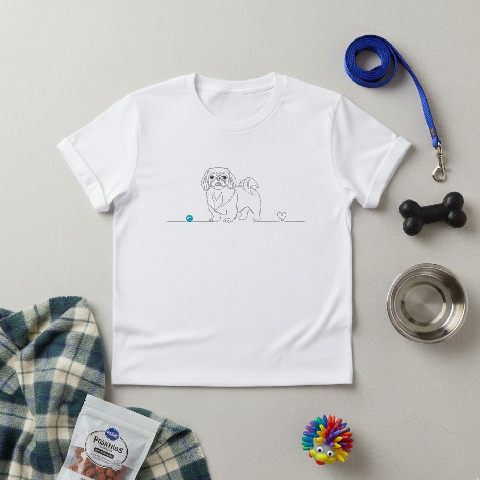 T-Shirt Unisex cotone biologioco - Pechinese e cuore - Line Art