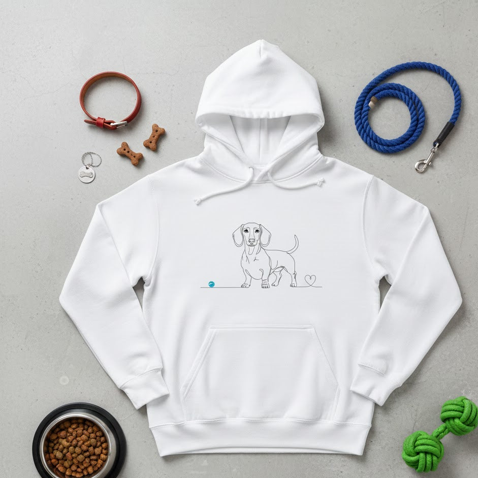 Felpa Unisex con Cappuccio - Bassotto e cuore - Line Art