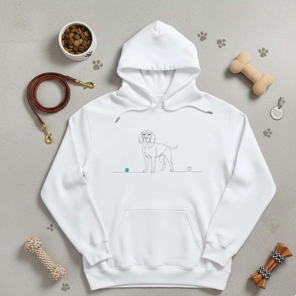 Felpa Unisex con Cappuccio - Beagle e cuore - Line Art