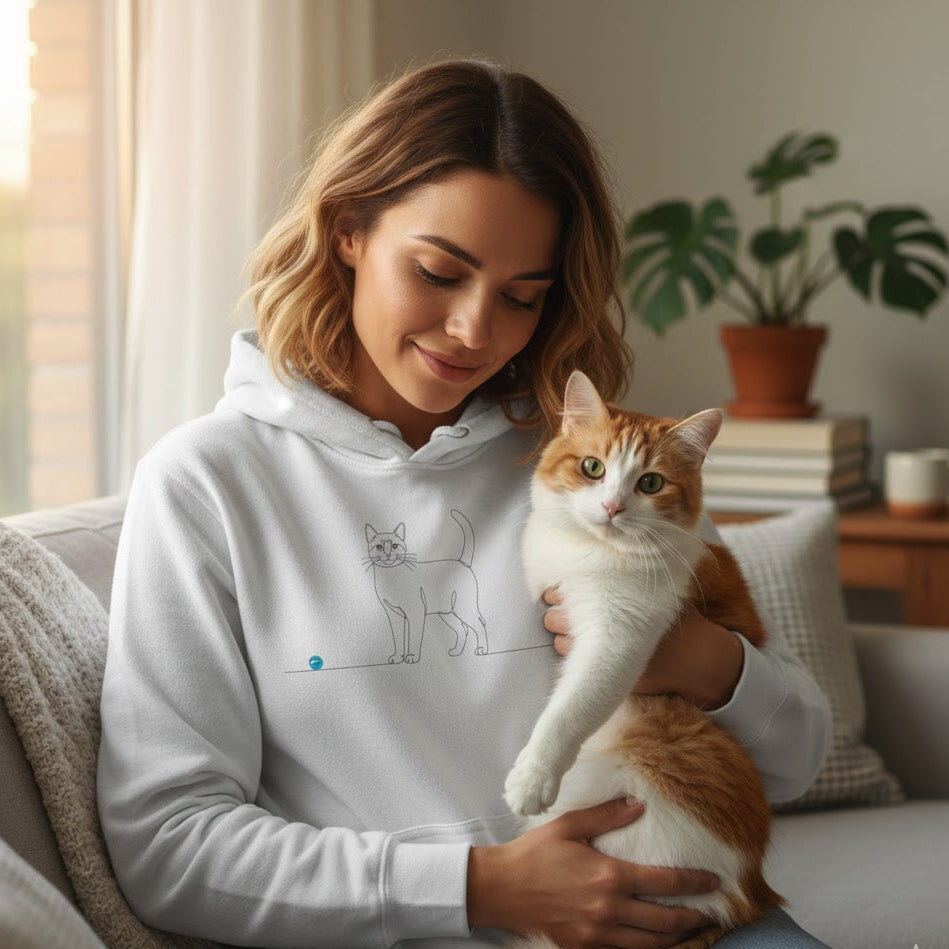 felpa con cappuccio gatto a pelo corto line art