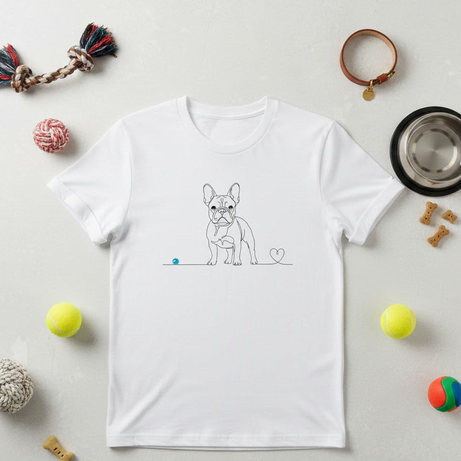 T-Shirt Unisex Cotone Biologico - Bulldog Francese e cuore - Line Art